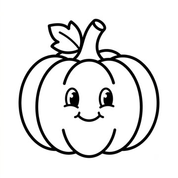 Cute Kawaii Pumpkin Coloring Page Outline