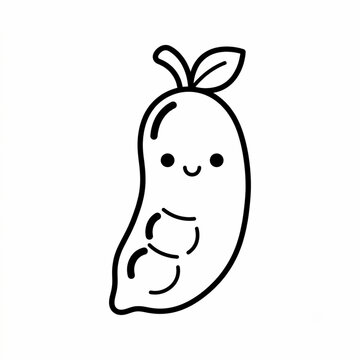 Kawaii Green Bean Coloring Page Outline
