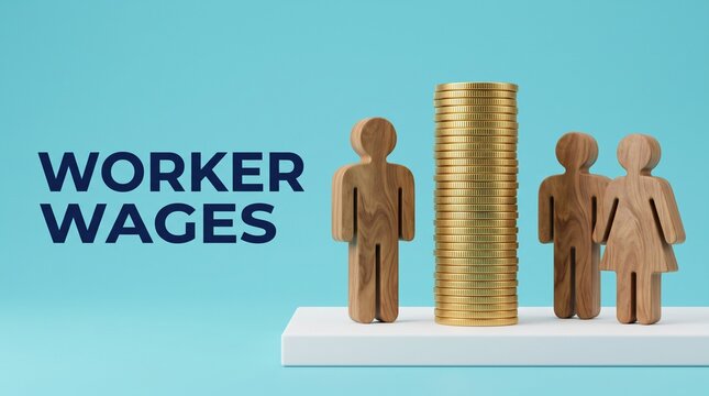 Illustration of worker wages with money and people