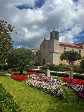 Historic Church and Green Park in Noia, Galicia, Spain