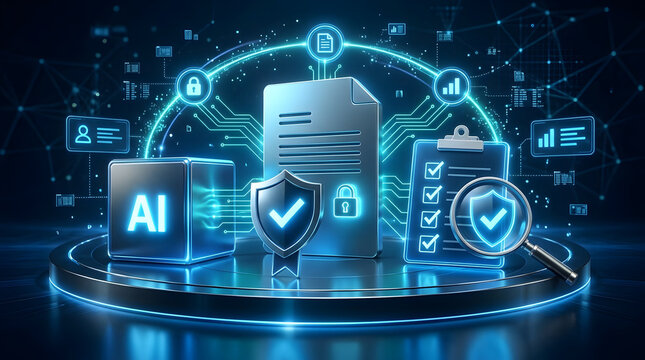 Artificial Intelligence System Processing Digital Documents and Legal Files with Cybersecurity Protection, Automated Data Analysis, and Intelligent Document Management via Glowing AI Cube.