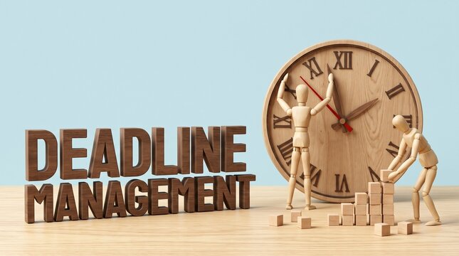 Cartoon man pushing giant clock for deadline management illustration