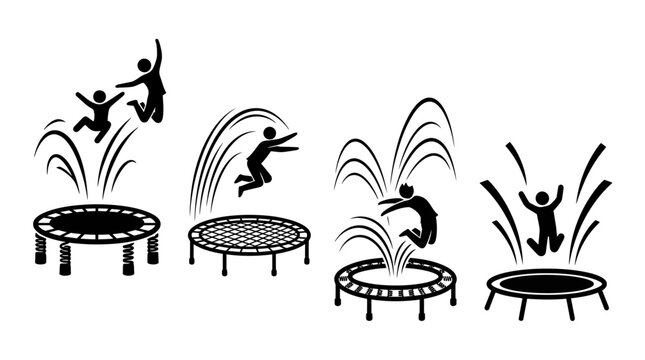 People Jumping on Trampolines Icon Set