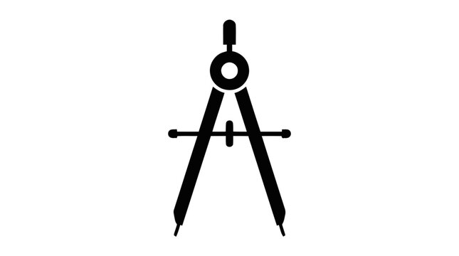 Vector illustration of black silhouette of a drafting compass tool icon on a transparent background