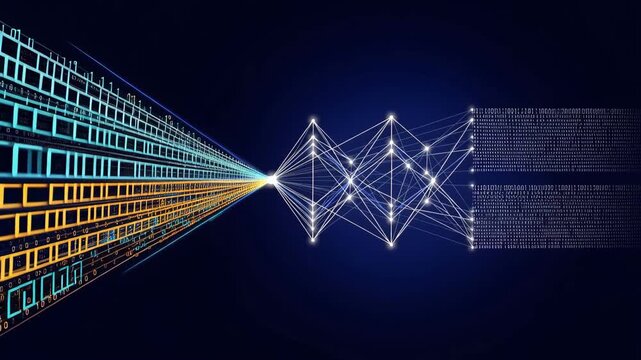 Neural network data transfer animation with binary code streams