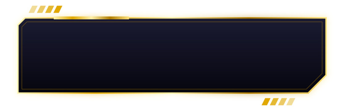 Dark gaming title plate with glowing gold chamfered border on transparent background