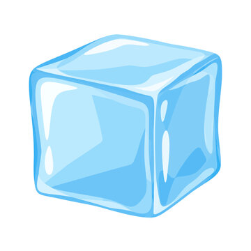 Single Transparent Blue Ice Cube Flat Vector Illustration Isolated on White Background