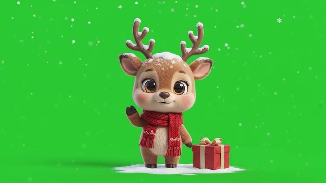 Reindeer Standing Peacefully With Christmas Gift 3D Animation for Marketing