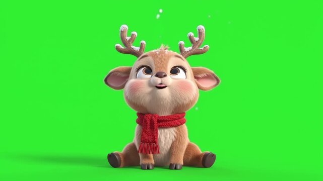 Caribou mascot character sticking tongue out for holiday video editing