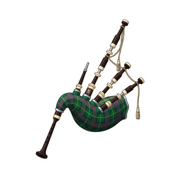Traditional Scottish Highland Bagpipes with Green Tartan Pattern