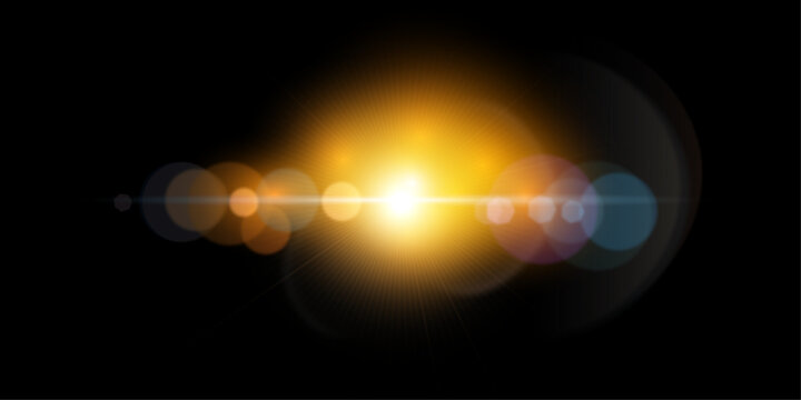 Abstract golden light flare with lens flare and dark background