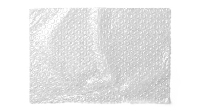 Crumpled transparent bubble wrap plastic packaging texture on a transparent background