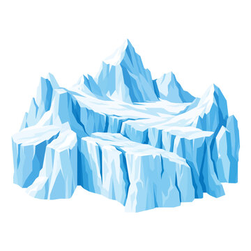 Blue Arctic Glacier Ice Mountain with Snowy Peaks and Frozen Cliffs Isolated on White Background Flat Vector Illustration