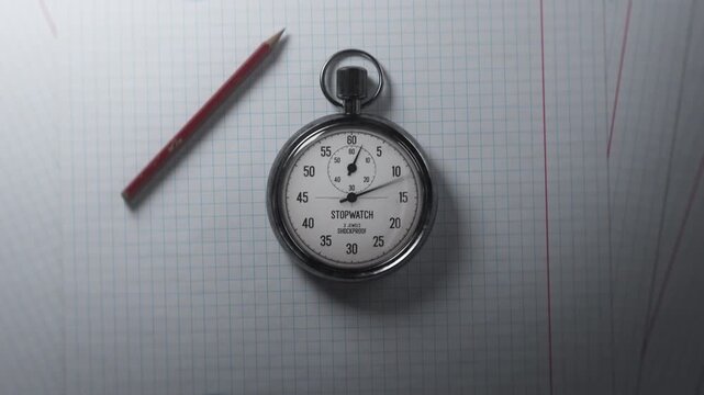 Old-fashioned metal stopwatch measuring elapsed time, time flying fast by