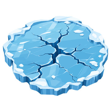Cracked Frozen Lake Ice Surface with Deep Fractures and Broken Ice Sheets, Blue Winter Ice Floe Flat Vector Illustration Isolated on White Background