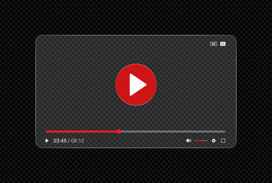 Modern Glassmorphism Video Player UI Template with Transparent Glass Effect, Play Button, Progress Bar, Volume Control, 4K and Fullscreen Icons