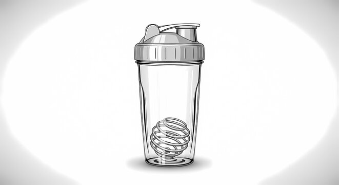 Transparent protein shaker bottle with mixing ball inside, designed for preparing smoothies, protein shakes, and nutritional supplements on the go.