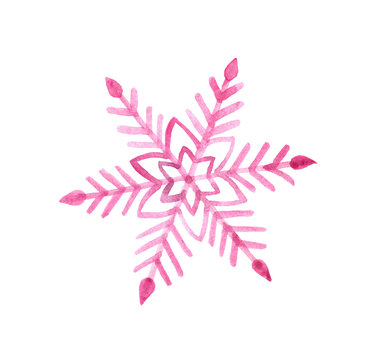 Pink Watercolor Snowflake Isolated