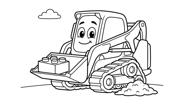 Friendly track loader heavy equipment vehicle with blocks coloring vector