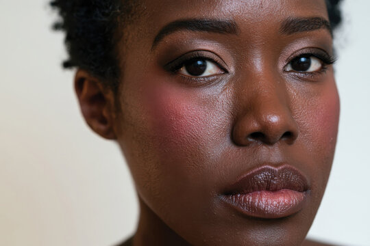 A close-up portrait of a woman highlighting her glowing skin and powerful expression, encapsulating the essence of beauty, strength, and individuality in a single frame.