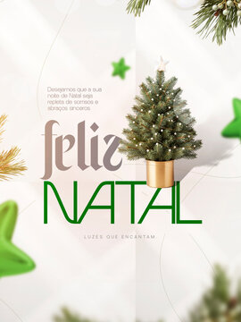 Feliz Natal &Aacute;rvore no Vaso Dourado Post Card Insta Template Banner