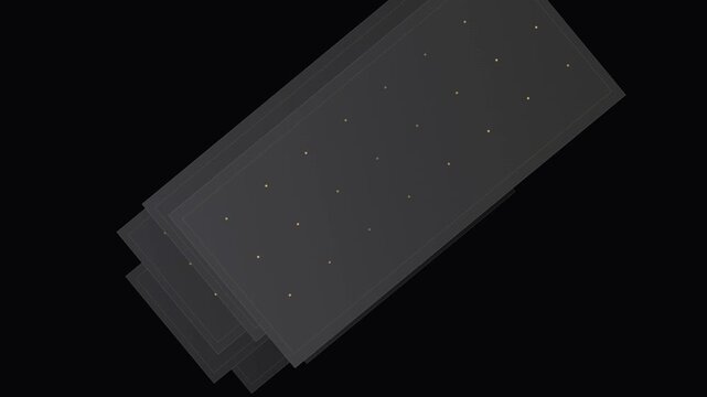 Abstract digital background featuring multiple overlapping translucent rectangular layers with a subtle grid of glowing golden dots against a dark backdrop