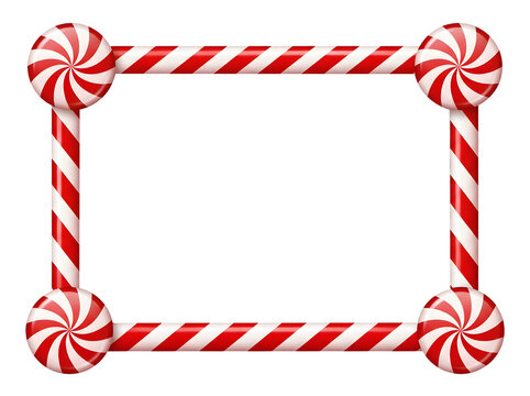 Red and white candy cane frame isolated on transparent background