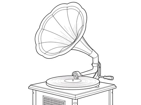 Vintage gramophone player on wooden cabinet