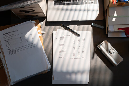 Organized Financial Records on a Sunlit Desk