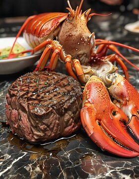 Luxury Surf and Turf Dish with Ribeye Steak and Lobster