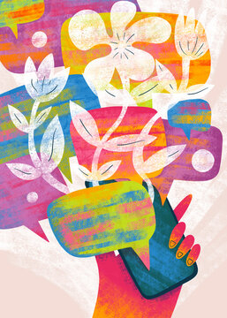 Colorful conversation with thoughts and ideas