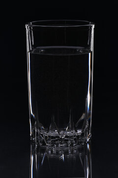 Water glass close up on a black background