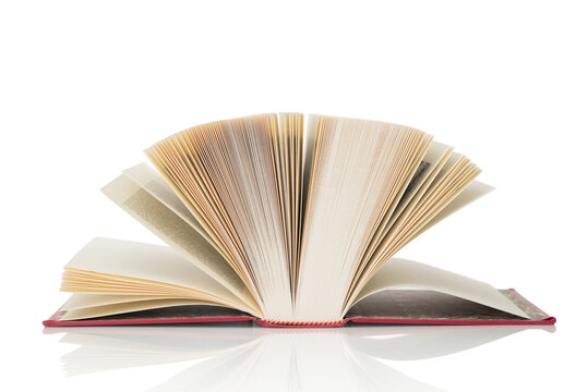Open book close up isolated on white background