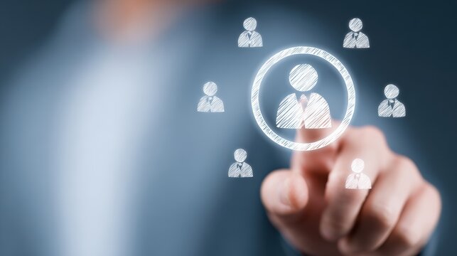 HRM or Human Resource Management, manager icon which is among staff icons for human development recruitment leadership and customer target, resume, interview. generate by AI