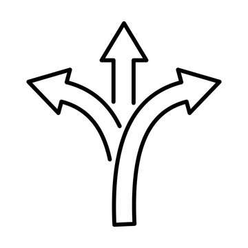 Choices icon featuring branching directional arrows to represent alternatives, options, and selecting a suitable course of action.
