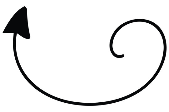 Spiral curly black arrow pointer for decorative flourish and playful movement in creative artwork