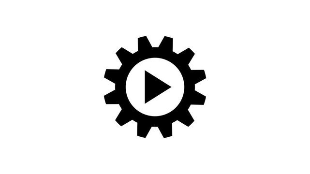 Gear and play button icon loop. Template for video tutorials and software guides.