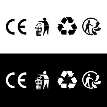 CE Mark and WEEE Trash Bin triman Electronic Symbol Packaging Icon Logo Sign