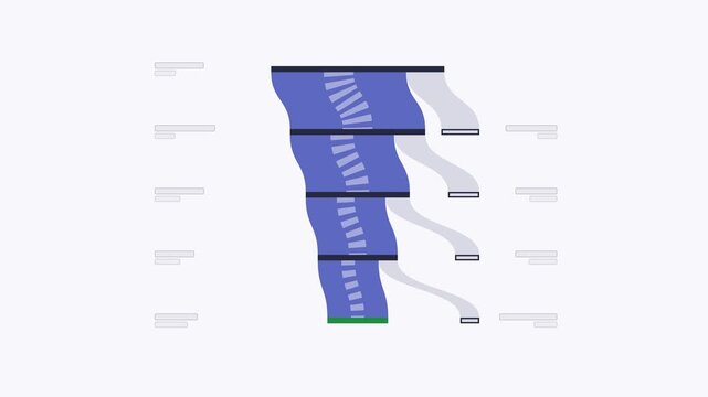 Animated journey path drop off stepwise drawn as a minimal flat vector chart in blue and azure on a light background. Smooth 4K seamless loop with blank label tags and room for your own numbers. Wides