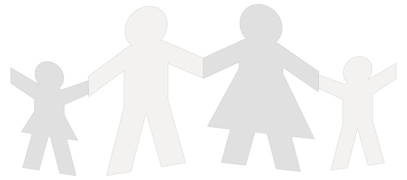 Paper chain cutout of parents holding hands with their children, symbolizing family bond, unity, and care (cut out)