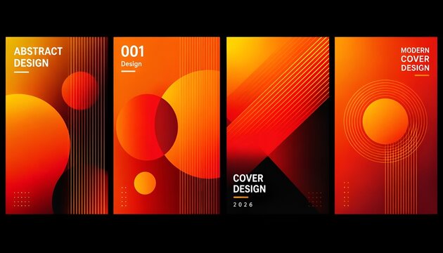 Vibrant Orange Gradient Vector Poster Collection with Abstract Architectural Arches, Sunlit Geometric Shapes and Modern Editorial Layouts