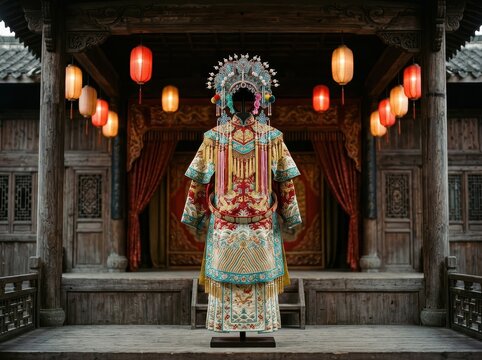 Embroidered Chinese Opera Costume On Wooden Stage