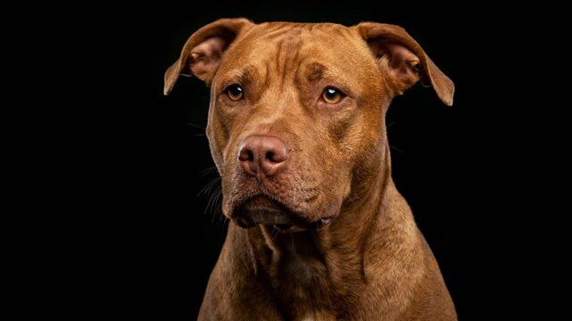 red nose pit bull close up isolated on black background video