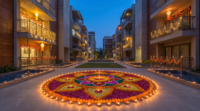 Diwali Decorations in a Contemporary Indian Housing Community