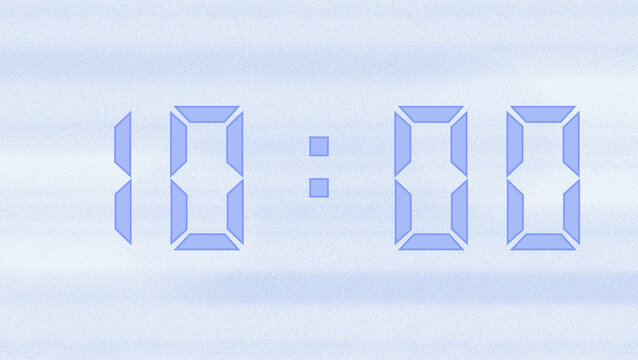 A pastel purple digital clock showing 10:00, set against a blurred pastel purple background.