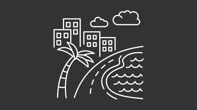 Animated Brazilian carnival white line icons. Famous festive event outline animation set. Street party South America traditions. Music and dances in city. Dark mode linear motion graphics loop