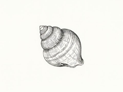 Detailed black and white seashell with intricate spiral pattern