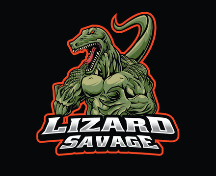 Muscular Lizard Man Mascot Logo Illustration