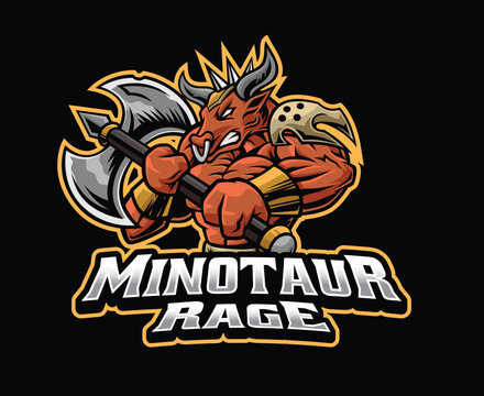 Minotaur Axe Warrior Mascot Logo Illustration