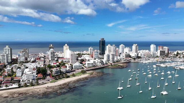 Punta del Este Waterfront Skyline and Anchored Sailboats